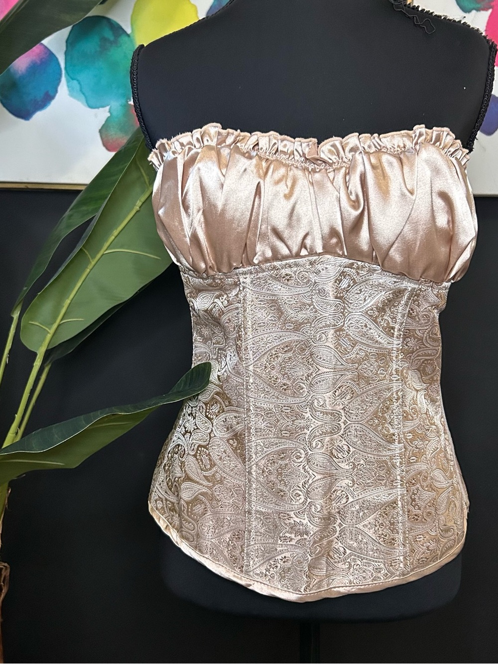 Satin Lace-Up Corset Top in Champagne